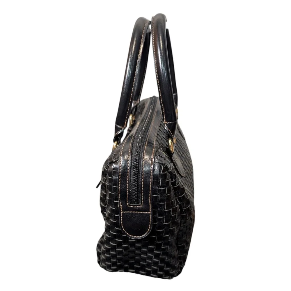 Naturalizer Black Woven Satchel Handbag Faux‎ Leather Top Handle Bag